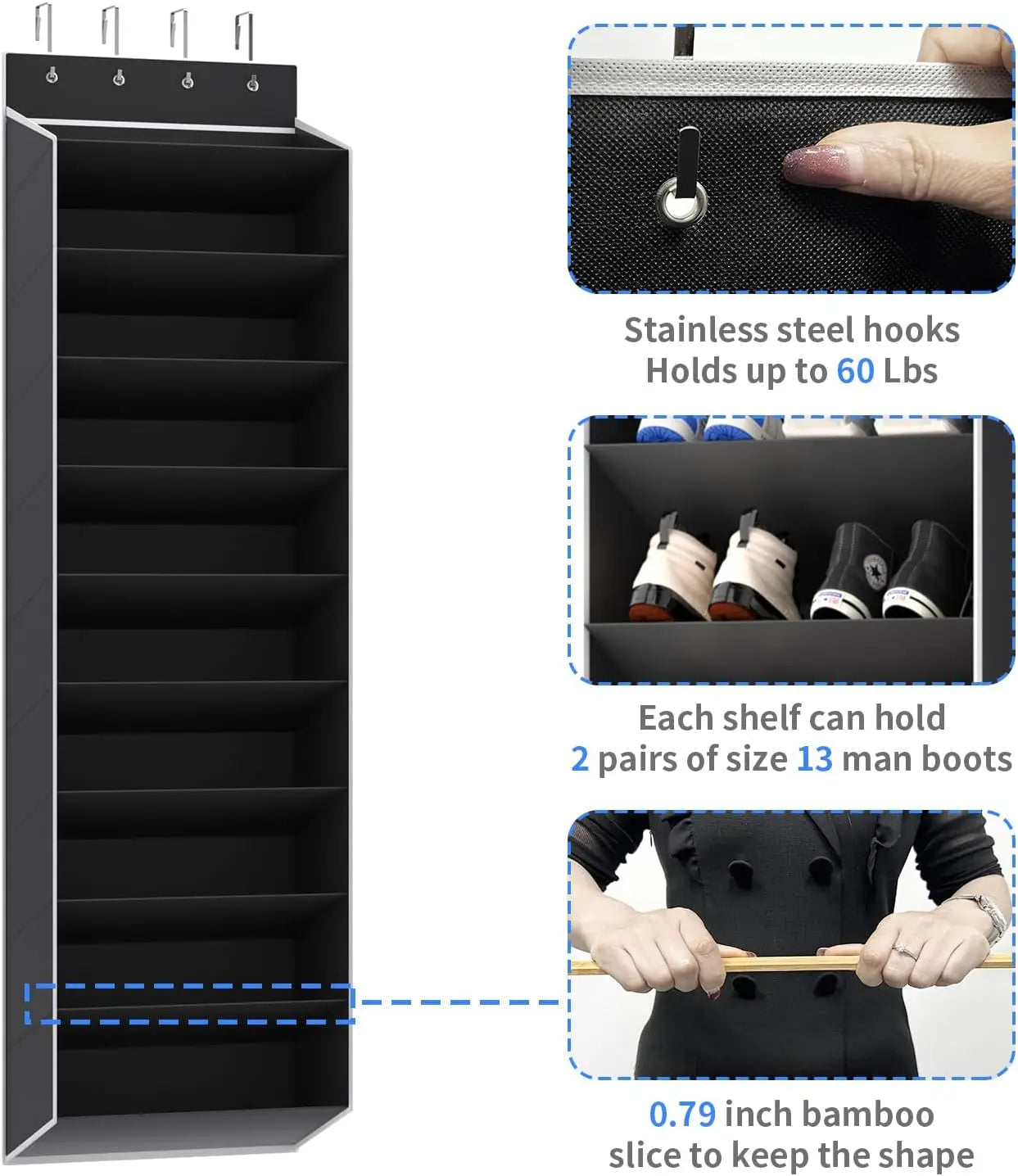 10 Tiers Large over the Door Shoe Organizer Hanging Shoe Rack with Deep Pockets for Storage Door Storage Solution