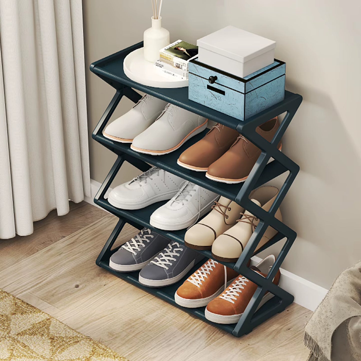 4 Tier Foldable Shoe Rack Space Saving Standing Shoe Storage Organizer for Closet Hallway Entryway Bedroom 4 Tier Shoe Rack