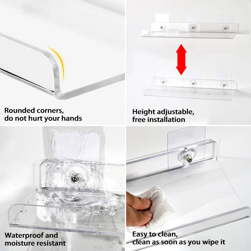 Self Adhesive Storage Shelf Wall-Mounted Storage Rack Removable Bathroom Shower Organizer Kitchen Wardrobe Bathroom Accessories