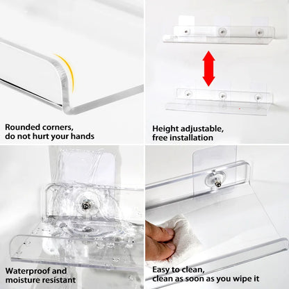Self Adhesive Storage Shelf Wall-Mounted Storage Rack Removable Bathroom Shower Organizer Kitchen Wardrobe Bathroom Accessories