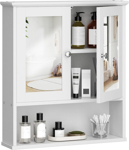 Bathroom Medicine Cabinet with Mirror, Wall Mounted, White