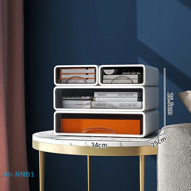 【N】Plastic Box Desktop Organizer Drawer Makeup Storage Box Stackable Jewelry Container Office Finishing Organizer Box