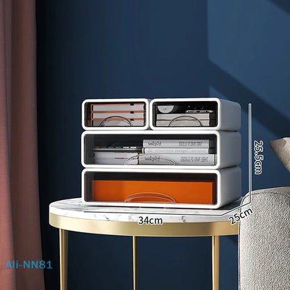【N】Plastic Box Desktop Organizer Drawer Makeup Storage Box Stackable Jewelry Container Office Finishing Organizer Box