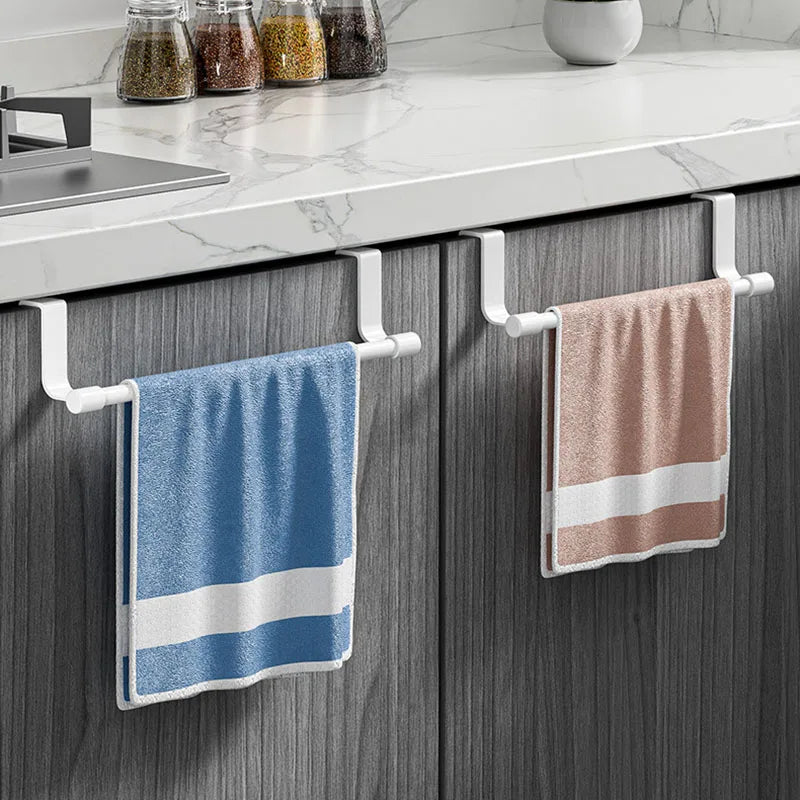 No Drill Hanging Towel Rack for Kitchen - over Cabinet Door Storage Organizer for Dishcloth Gloves Sponge Holder