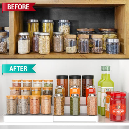 Expandable Spice Rack Organizer for Cabinet (2 Pack), 3-Tier Tiered Spice Shelf Organizer with Non-Skid Surface, Spice Riser, Adjustable Pantry Organizer for Spices, Cans & Medicine Cabinet
