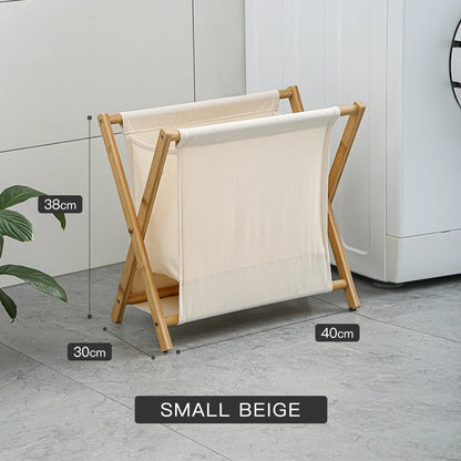 Dirty Clothes Laundry Basket Wood Bracket Foldable Cotton Linen Storage Baskets Bathroom Organizer Japanese Style Clothes Hamper