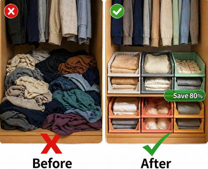 RMAN 4 Stück Kleiderschrank Organizer Schubladenbox Stapelbare Schrank Organizer Kleiderschrank Regal Aufbewahrungsbox Plastik Lagerkisten Trennwand Schublade Für Kleidung, Küchen, Schlafzimmer