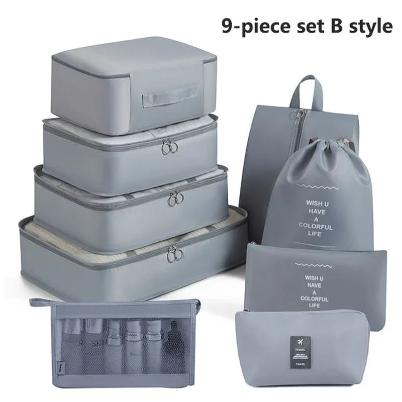 7-8-9-Piece Set Travel Bag Organizer Clothes Luggage Travel Organizer Blanket Shoes Organizers Bag Suitcase Pouch Packing Cubes
