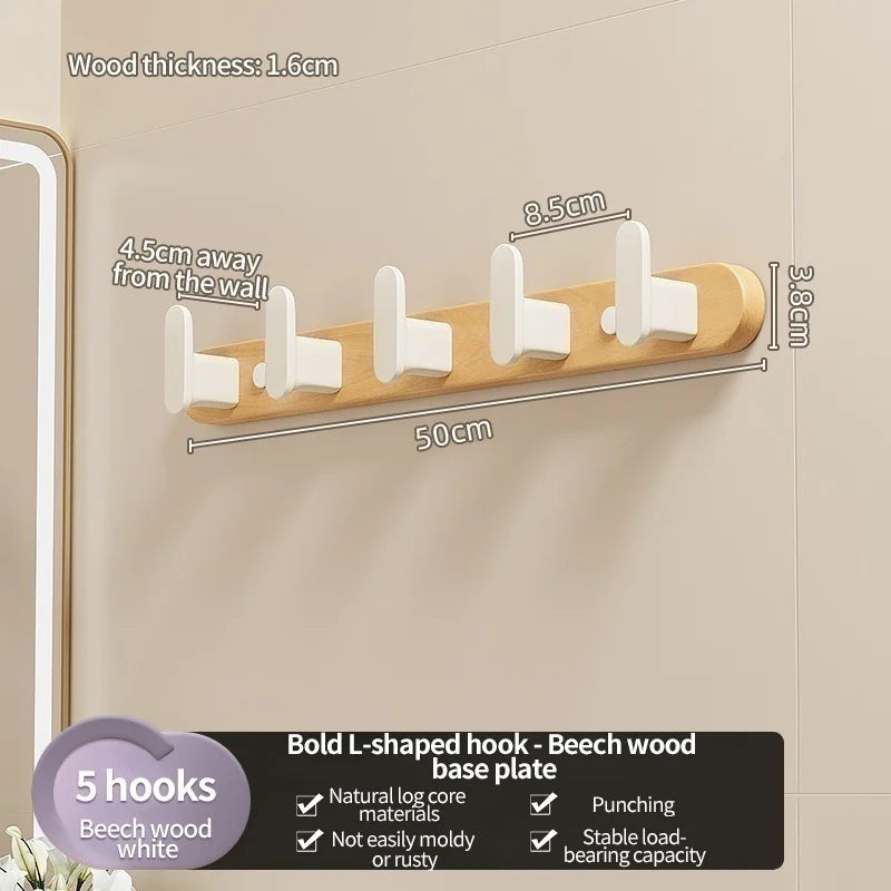 Wood Hooks Strong Hook Wall Hanger Sticker Hanging Coat Rack Clothes Hanger Shower Robe Hook Kitchen Bathroom Towel Hooks