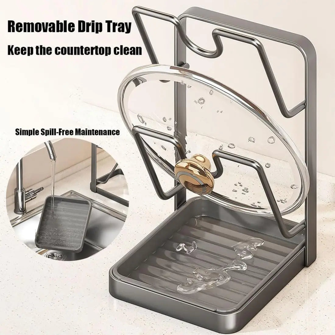 Kitchen Pot Lid Storage Rack Pot Lid Holder with Tray Lid Holder While Cooking Lid and Spoon Rest Kitchen Organizer Stand