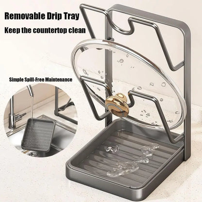 Kitchen Pot Lid Storage Rack Pot Lid Holder with Tray Lid Holder While Cooking Lid and Spoon Rest Kitchen Organizer Stand