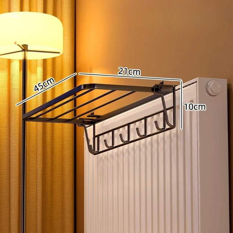 Heavy-Duty Wall-Mounted Radiator Rack - Pull-Out Clothes Drying Shelves & Rods | Space-Saving for Winter Garments (Black/White)