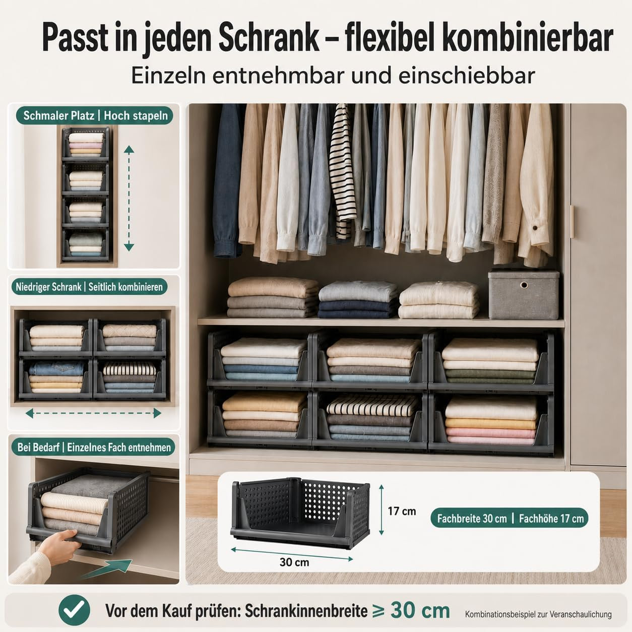 RMAN 4 Pack Kleiderschrank Organizer Stapelbare Schubladenbox Schrank Regal