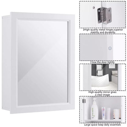 Costway room Mirror Cabinet Wall Mounted Kitchen Medicine Storage Adjustable Shelf