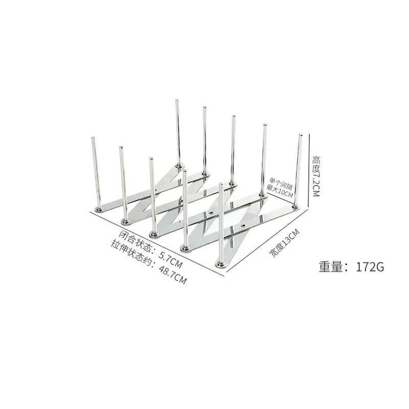 1Pc Pot Lid Rack Pan Lid Organizer Retractable Foldable Stainless Steel Plate Holder Shelf Tableware Storage Kitchen Gadgets
