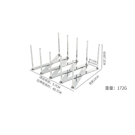 1Pc Pot Lid Rack Pan Lid Organizer Retractable Foldable Stainless Steel Plate Holder Shelf Tableware Storage Kitchen Gadgets