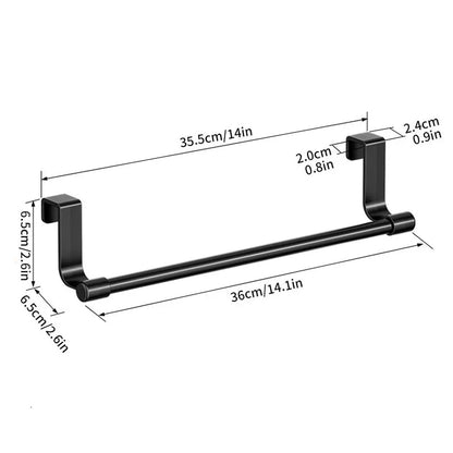 No Drill Hanging Towel Rack for Kitchen - over Cabinet Door Storage Organizer for Dishcloth Gloves Sponge Holder