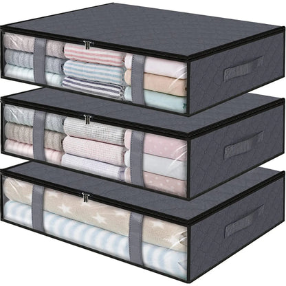 3 Pack under Bed Storage Container Organizer Large Capacity under Bed Clothes Storage Box Foldable Storage Bag with Clear Window