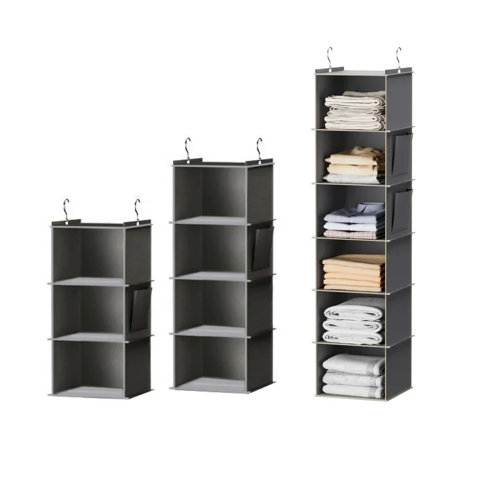 Foldable 6-Shelf Hanging Closet Organizer with Hooks Space Saving Fabric Wardrobe Storage for Bedroom Dorm Travel