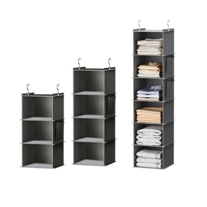 Foldable 6-Shelf Hanging Closet Organizer with Hooks Space Saving Fabric Wardrobe Storage for Bedroom Dorm Travel