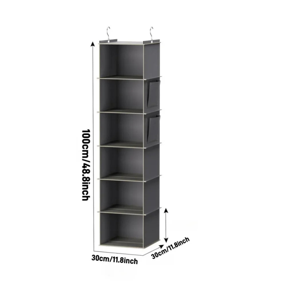 Foldable 6-Shelf Hanging Closet Organizer with Hooks Space Saving Fabric Wardrobe Storage for Bedroom Dorm Travel