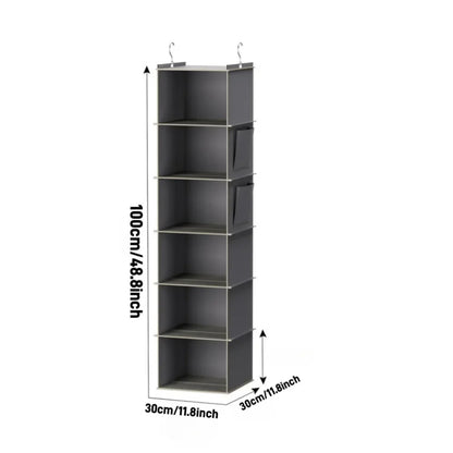 Foldable 6-Shelf Hanging Closet Organizer with Hooks Space Saving Fabric Wardrobe Storage for Bedroom Dorm Travel