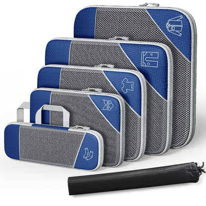 6PCS Travel Compressed Packing Cubes Storage Organizer Set with Shoe Bag Mesh Visual Luggage Portable Lightweight Suitcase Bag