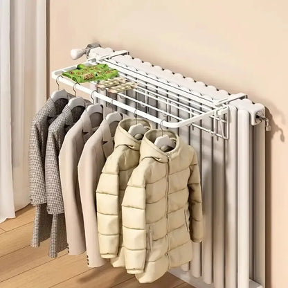 Heavy-Duty Wall-Mounted Radiator Rack - Pull-Out Clothes Drying Shelves & Rods | Space-Saving for Winter Garments (Black/White)