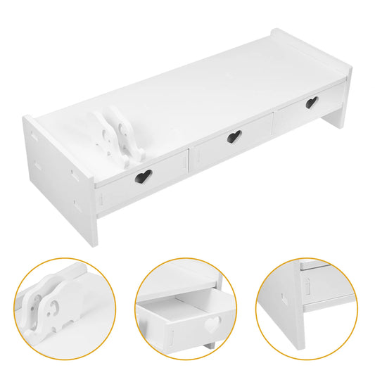 Computer Monitor Riser Keyboard Storage Desktop Organizer Drawer Type Office Desk Stand PVC Wood Plastic Composite