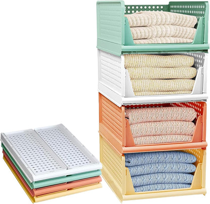 4 Set Faltbaren Kleiderschrank Organizer, Schubladenbox Stapelbaren Aufbewahrungsboxen Plastik Organizer Regal Schrank, Stapelschubladen Für Kleidung Schlafzimmer Küche Badezimmer-Bunt