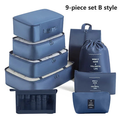7-8-9-Piece Set Travel Bag Organizer Clothes Luggage Travel Organizer Blanket Shoes Organizers Bag Suitcase Pouch Packing Cubes