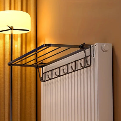 Heavy-Duty Wall-Mounted Radiator Rack - Pull-Out Clothes Drying Shelves & Rods | Space-Saving for Winter Garments (Black/White)