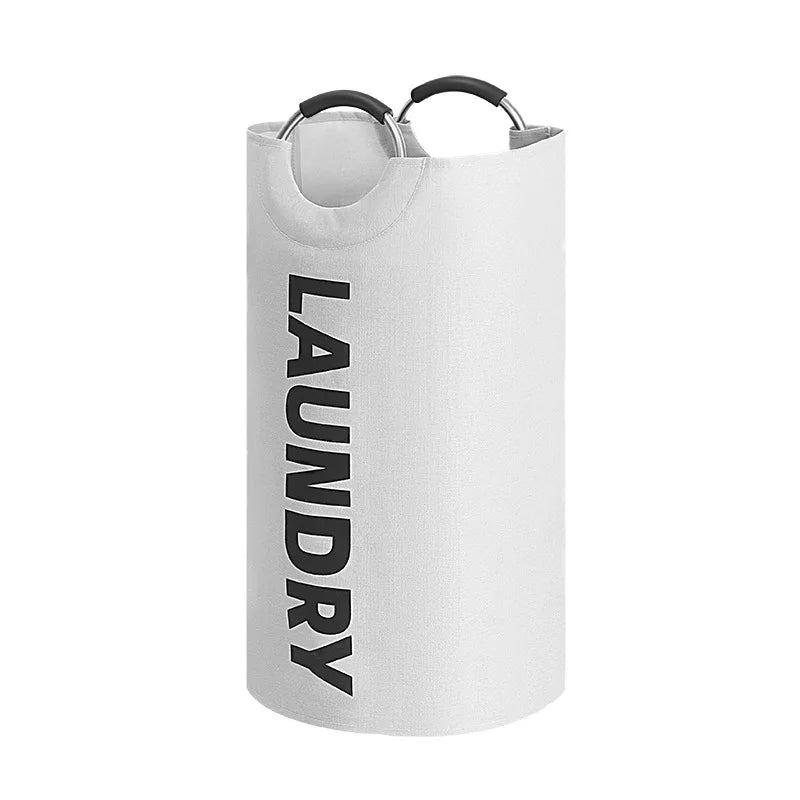 Large Waterproof Laundry Basket Foldable, Contemporary round Polyester Blend Hamper with Aluminum Handles for Bathroom Storage