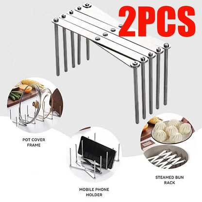 1Pc Pot Lid Rack Pan Lid Organizer Retractable Foldable Stainless Steel Plate Holder Shelf Tableware Storage Kitchen Gadgets