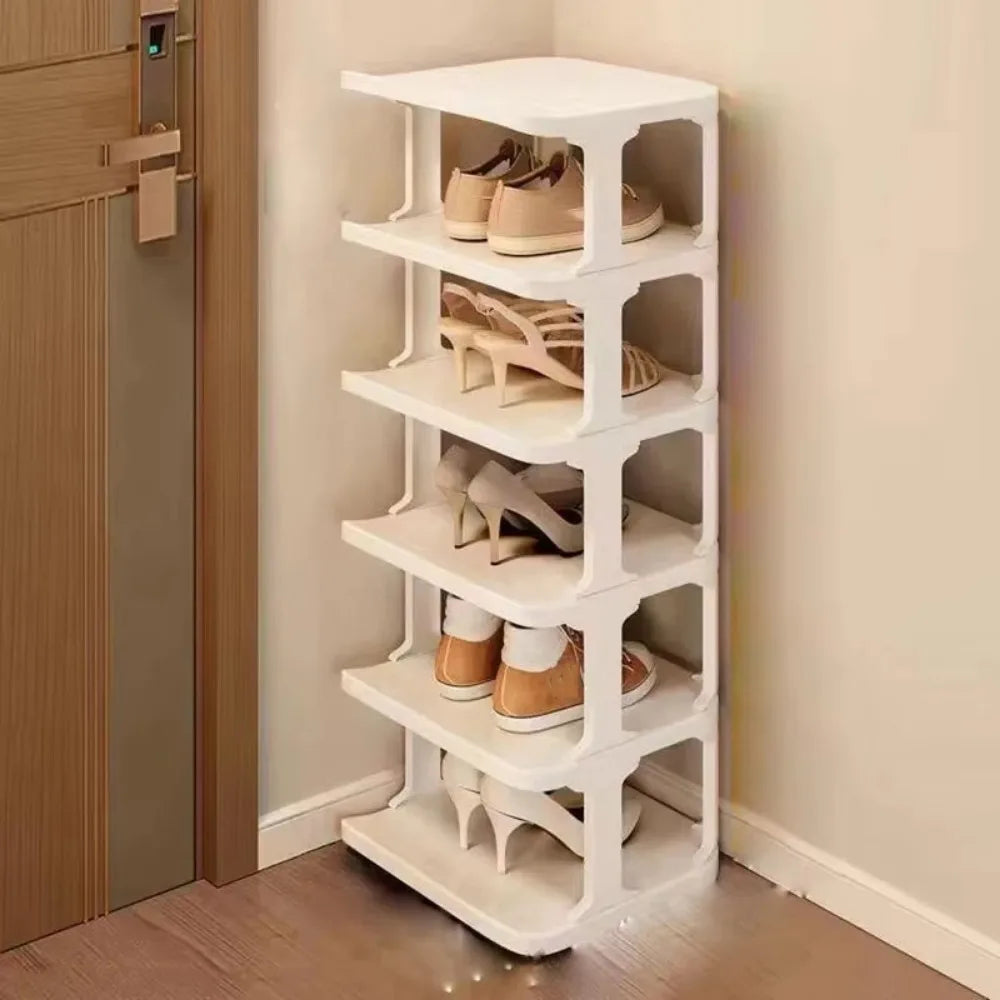 Removable Vertical Shoe Rack 2-8 Layers Saving Space Layered Shoe Cabinets Anti-Drop Stackable Shoes Storage Organizer Doorway