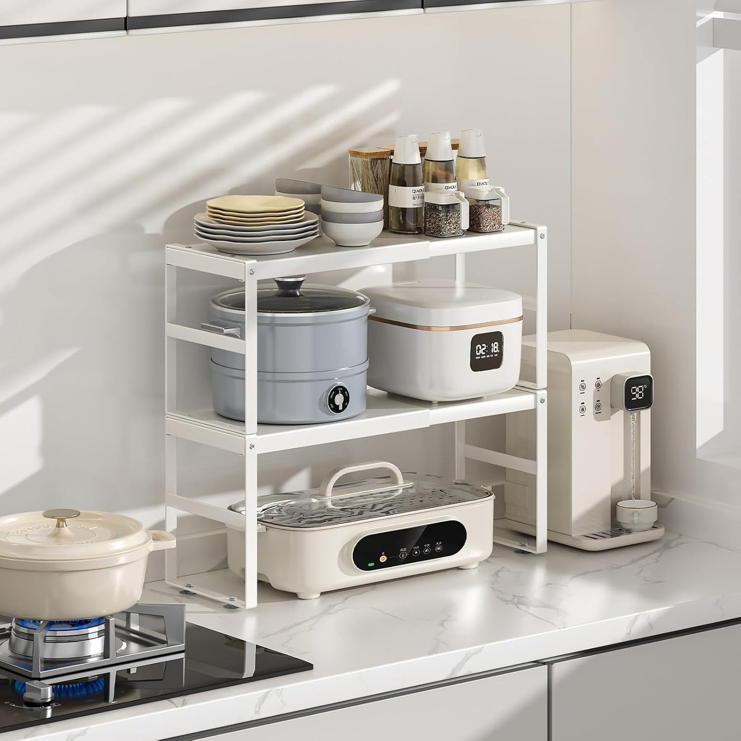 Expandable Kitchen Organizer Shelf, Cabinet Countertop Shelves