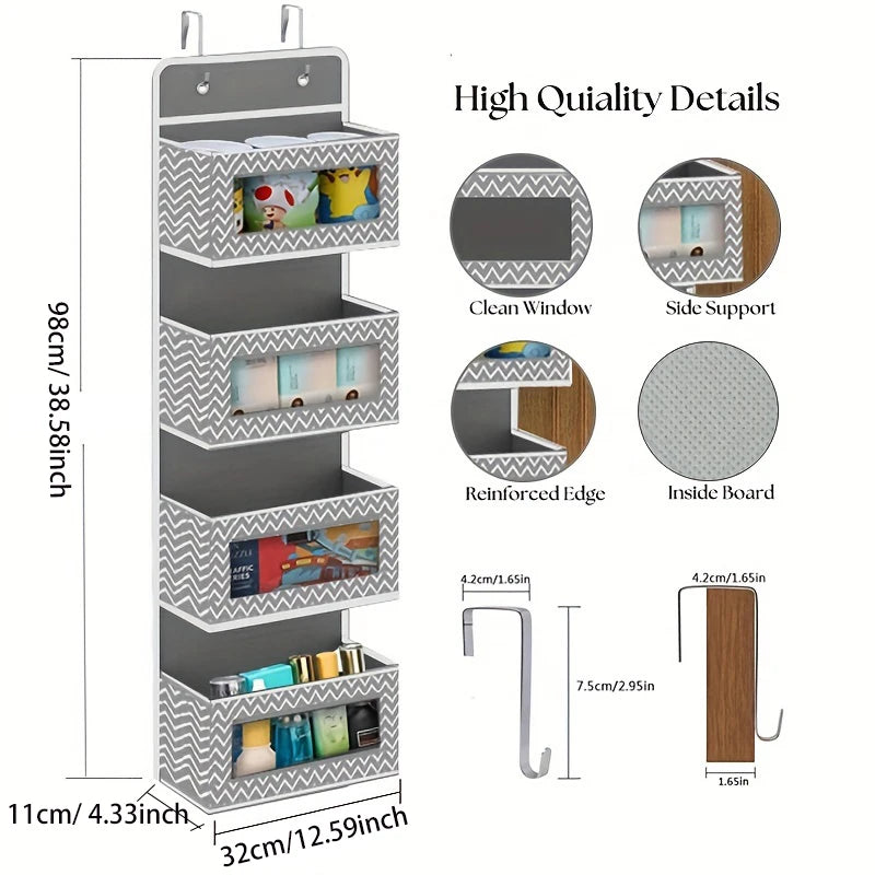 1Pc 4-Tier Door Hanging Organizer Mounted Storage Rack, Large Capacity over Door Hanging Storage Box for Storing Cosmetics, Toys