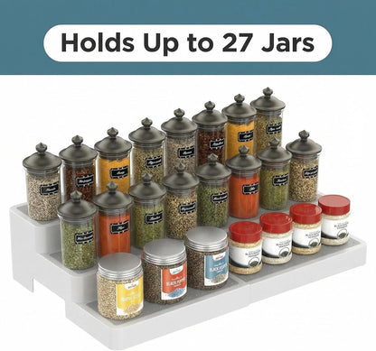 Expandable Spice Rack Organizer for Cabinet (2 Pack), 3-Tier Tiered Spice Shelf Organizer with Non-Skid Surface, Spice Riser, Adjustable Pantry Organizer for Spices, Cans & Medicine Cabinet