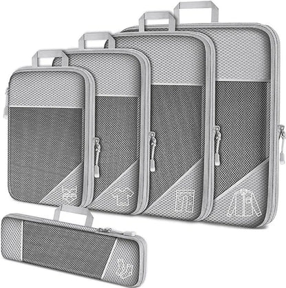 5PCS Travel Compressed Packing Cubes Storage Organizer Set with Shoe Bag Mesh Visual Luggage Portable Lightweight Suitcase Bag