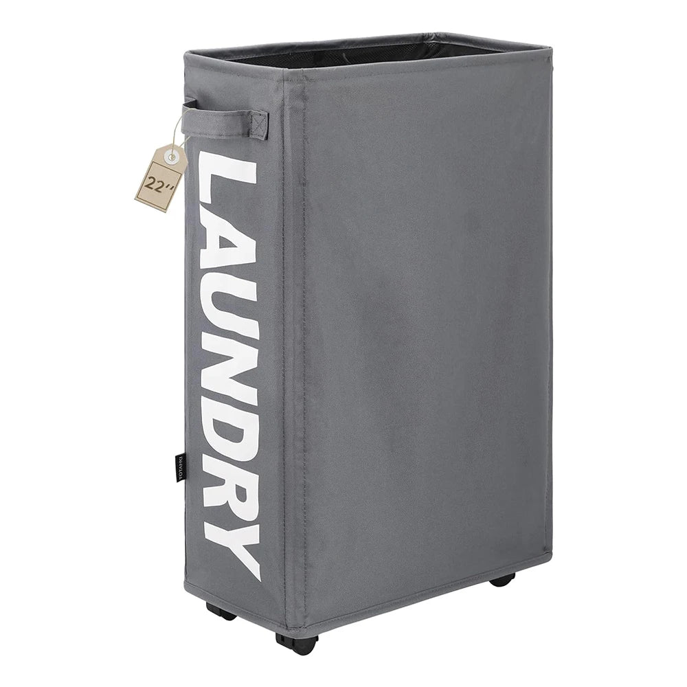 22" Rolling Slim Laundry Basket on Wheels, Foldable Laundry Hamper with Handle, Collapsible Laundry Sorter and Organizer