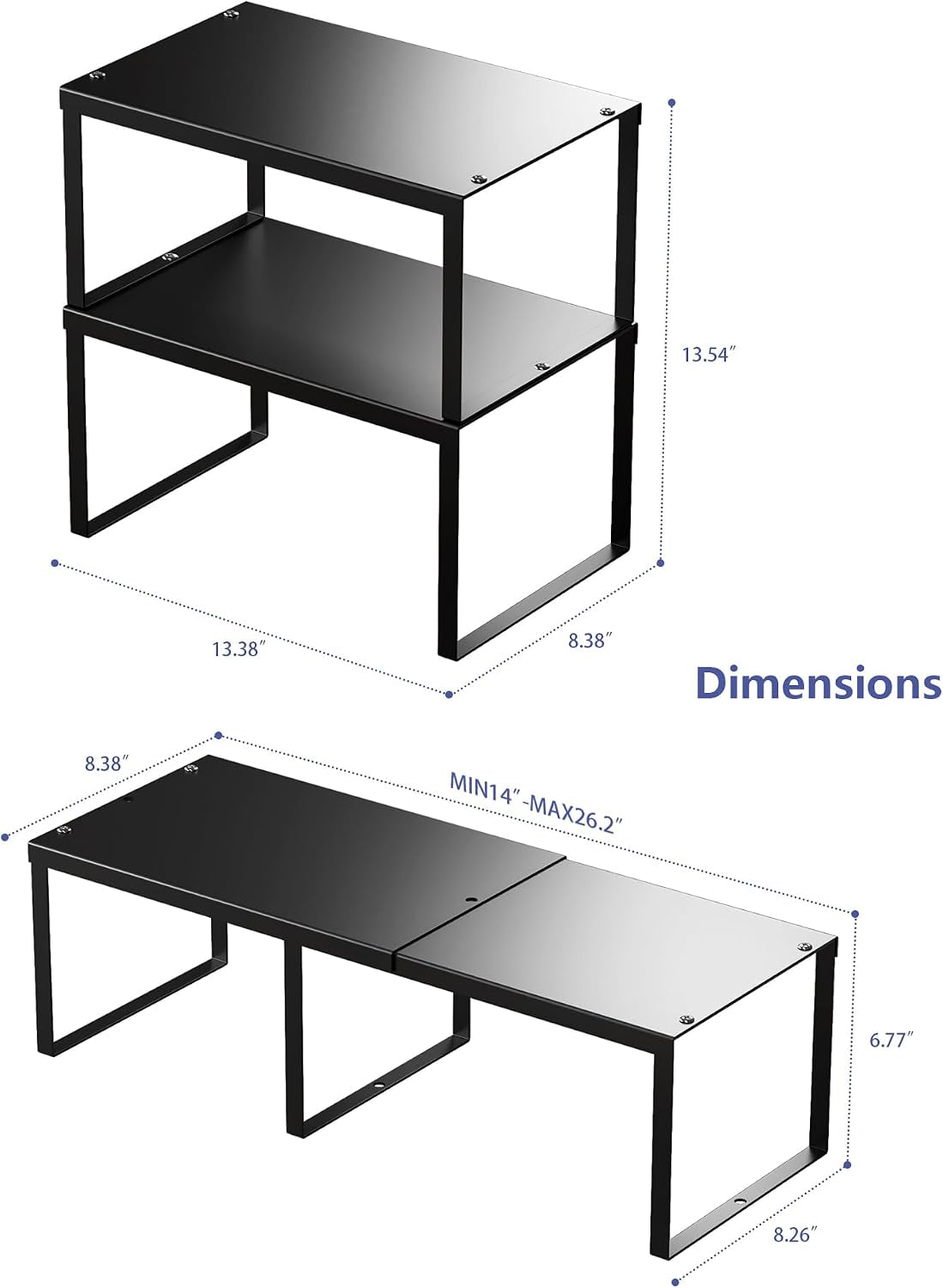 Cabinet Organizer Shelf, Set of 4 Cabinet Shelves, Stackable Metal Kitchen Counter Organizer, Adjustable Countertop Cupboard Pantry Shelf Riser Storage Rack, Black