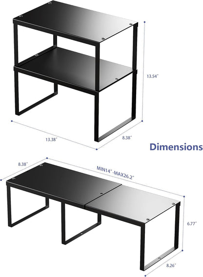 Cabinet Organizer Shelf, Set of 4 Cabinet Shelves, Stackable Metal Kitchen Counter Organizer, Adjustable Countertop Cupboard Pantry Shelf Riser Storage Rack, Black