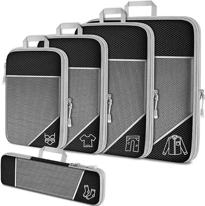 5PCS Travel Compressed Packing Cubes Storage Organizer Set with Shoe Bag Mesh Visual Luggage Portable Lightweight Suitcase Bag