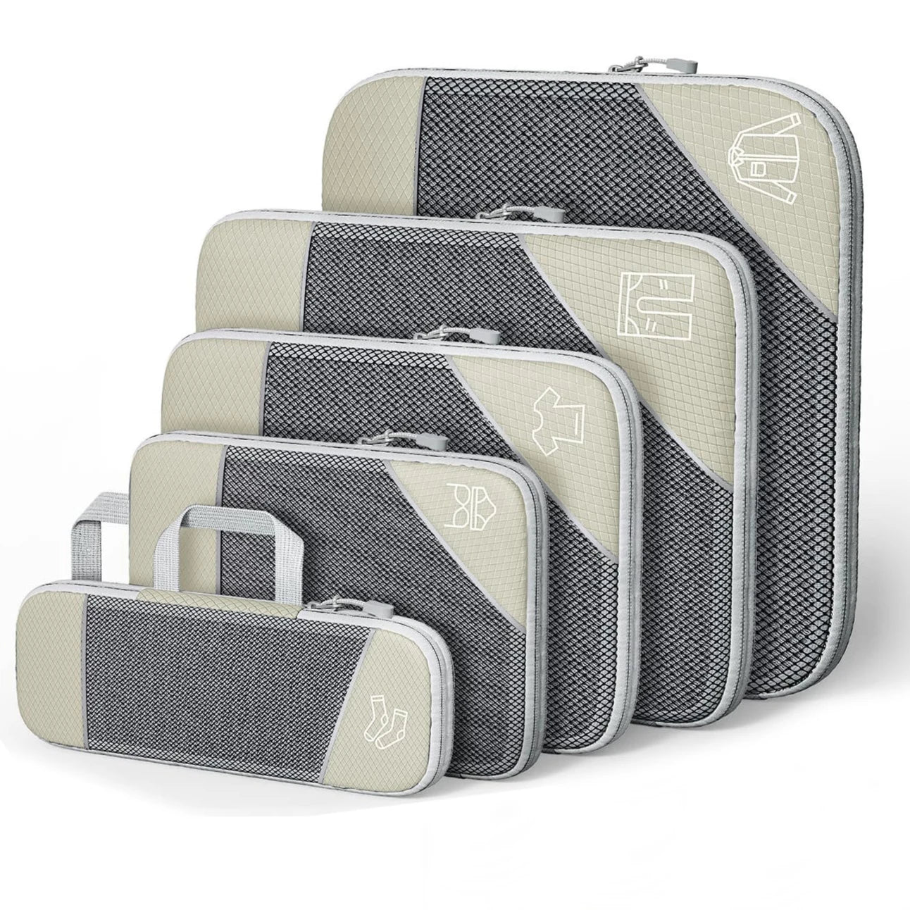 5PCS Travel Compressed Packing Cubes Storage Organizer Set with Shoe Bag Mesh Visual Luggage Portable Lightweight Suitcase Bag