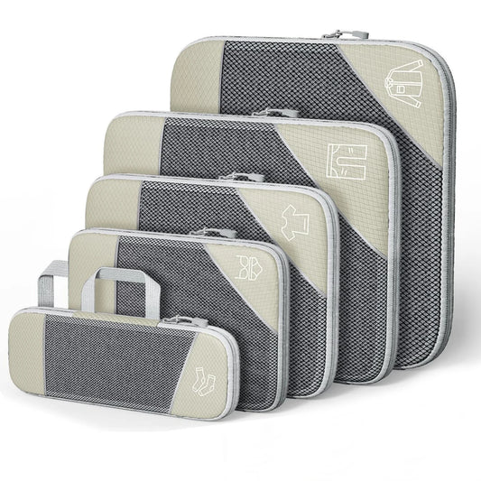 5PCS Travel Compressed Packing Cubes Storage Organizer Set with Shoe Bag Mesh Visual Luggage Portable Lightweight Suitcase Bag