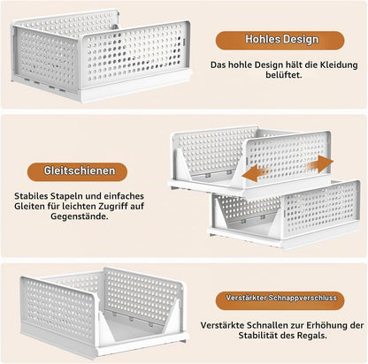 4 Set Faltbaren Kleiderschrank Organizer, Schrank Organizer- Weiß