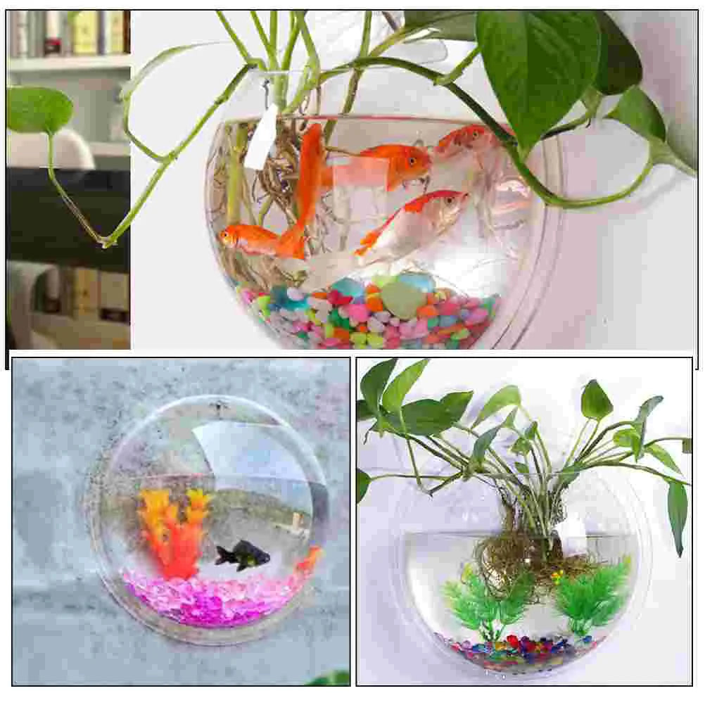 Wall Mounted Fish Tank Wall-Mounted Plant Pot Betta Clear Bowl Acrylic Vase Decor Bowls Wall-Hanging