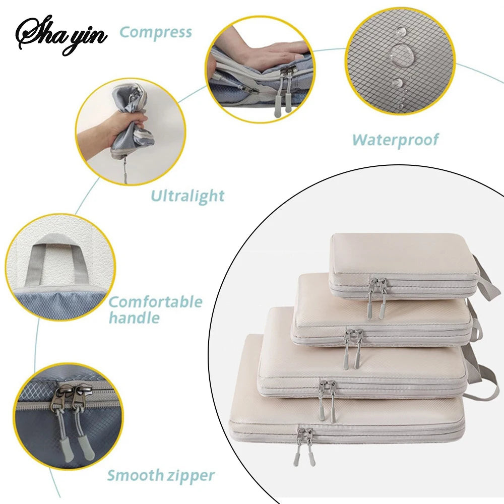 Set/6 Pcs Compressible Packing Travel Storage Bag Cubes Waterproof Suitcase Nylon Portable with Handbag Luggage Organizer