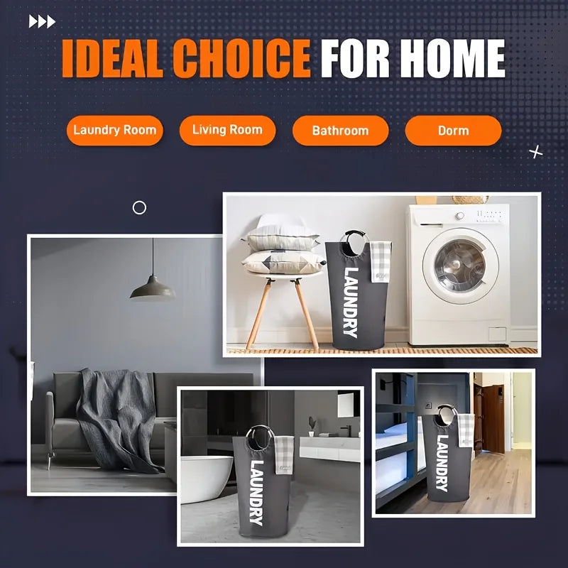 Large Waterproof Laundry Basket Foldable, Contemporary round Polyester Blend Hamper with Aluminum Handles for Bathroom Storage