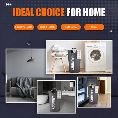 Large Waterproof Laundry Basket Foldable, Contemporary round Polyester Blend Hamper with Aluminum Handles for Bathroom Storage